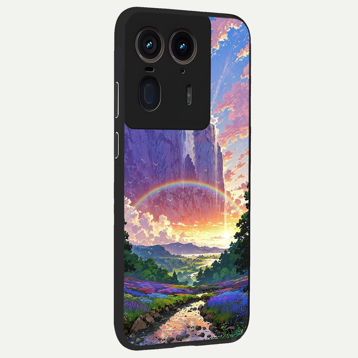 Rainbow Valley Dream back cover For Moto Edge 50 Ultra slim fit glass case with vibrant aesthetic design