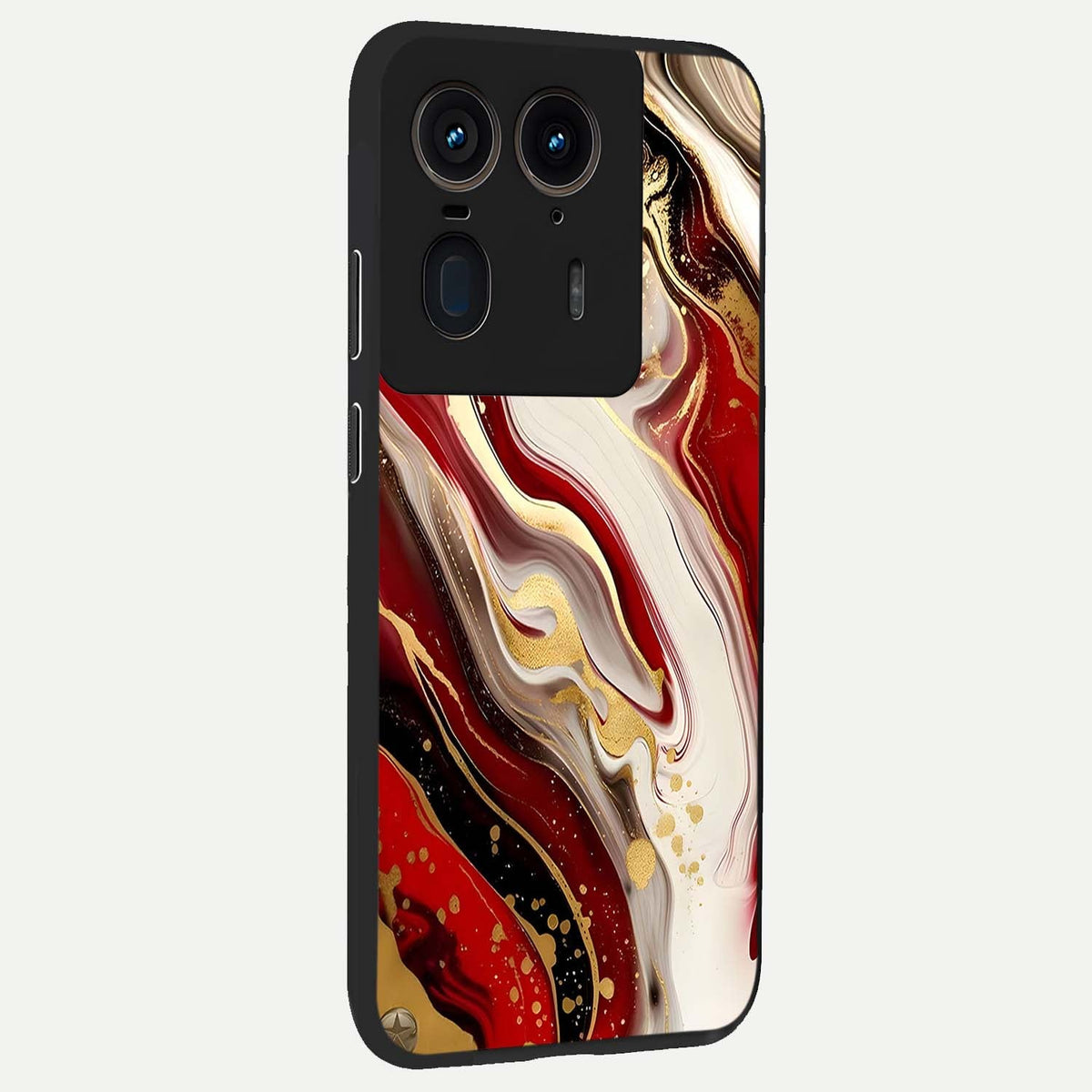 Red And White Marble back cover For Moto Edge 50 Ultra slim fit glass case with vibrant aesthetic design