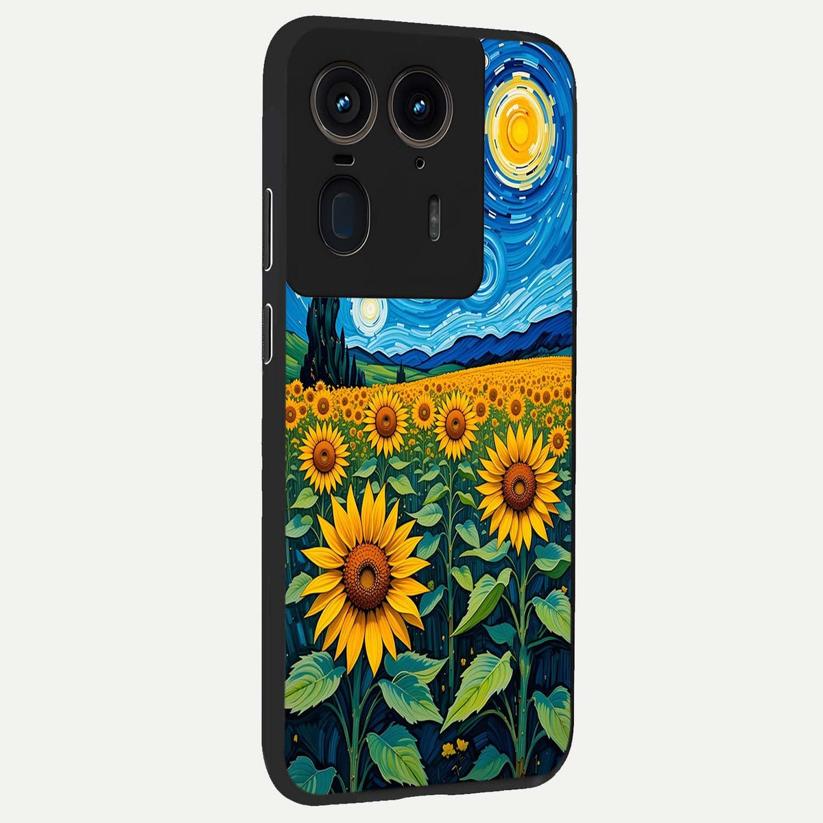 Starry Sunflower Dreams back cover For Moto Edge 50 Ultra slim fit glass case with vibrant aesthetic design