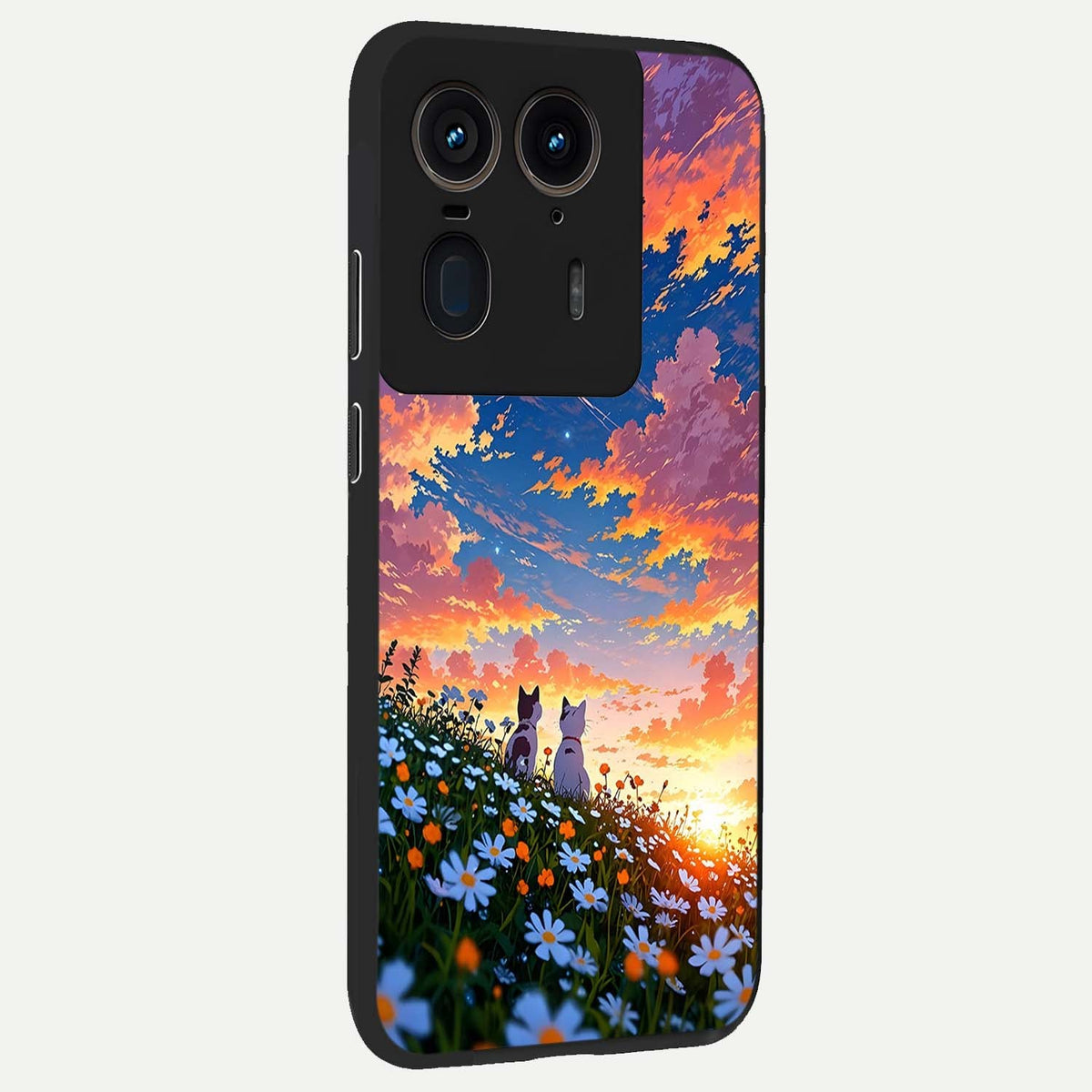 Two Cats Friends back cover For Moto Edge 50 Ultra slim fit glass case with vibrant aesthetic design