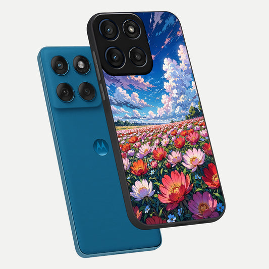 Blossom Sky Field phone case For Moto Edge 60 showing premium glass back cover with detailed artwork
