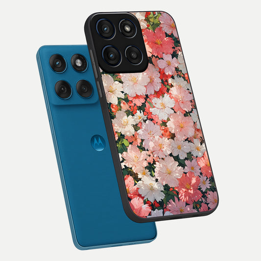 Blush Bloom Field phone case For Moto Edge 60 showing premium glass back cover with detailed artwork