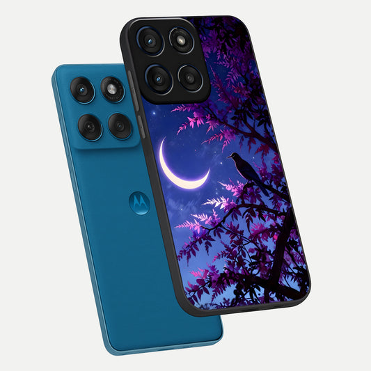 Crow And Moon Scenery phone case For Moto Edge 60 showing premium glass back cover with detailed artwork