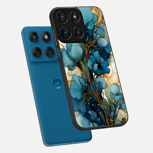 Golden Bloom Symphony phone case For Moto Edge 60 showing premium glass back cover with detailed artwork