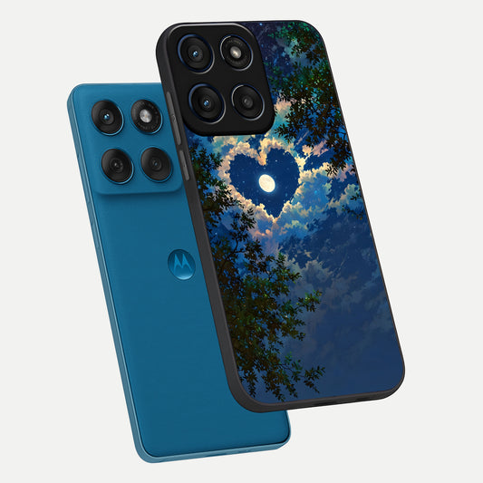 Heart With Moon Sky phone case For Moto Edge 60 showing premium glass back cover with detailed artwork