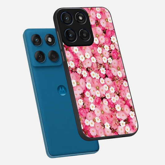 Pink Daisy Bliss phone case For Moto Edge 60 showing premium glass back cover with detailed artwork