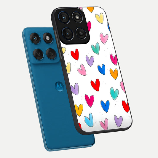 Playful Love Doodles phone case For Moto Edge 60 showing premium glass back cover with detailed artwork