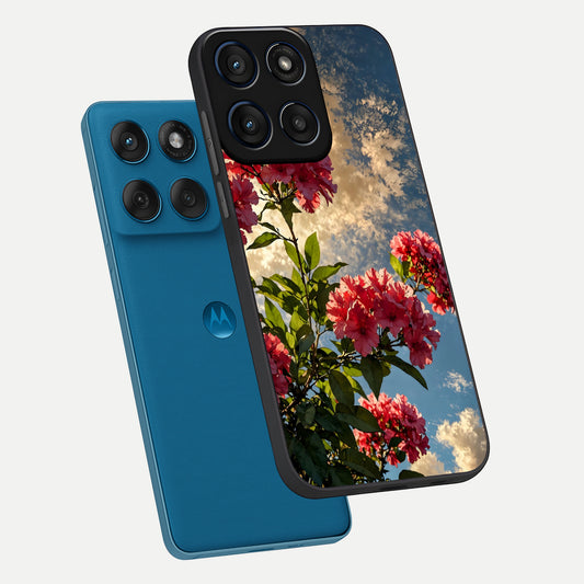 Red Bloom Skies phone case For Moto Edge 60 showing premium glass back cover with detailed artwork