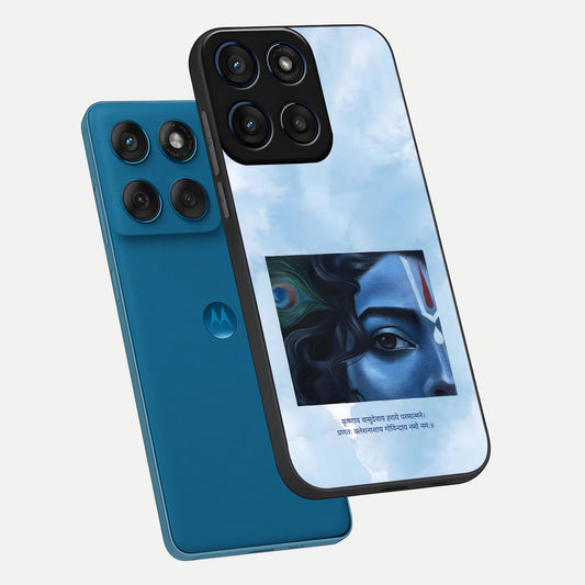 Spiritual Krishna phone case For Moto Edge 60 showing premium glass back cover with detailed artwork