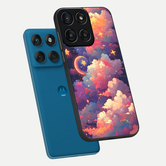 Starlit Dream Clouds phone case For Moto Edge 60 showing premium glass back cover with detailed artwork