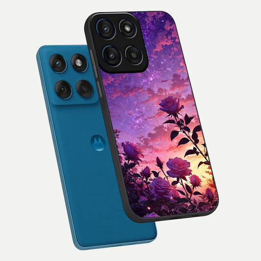 Starlit Rose Twilight phone case For Moto Edge 60 showing premium glass back cover with detailed artwork