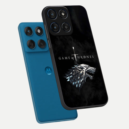 Throne Wolf Legacy phone case For Moto Edge 60 showing premium glass back cover with detailed artwork