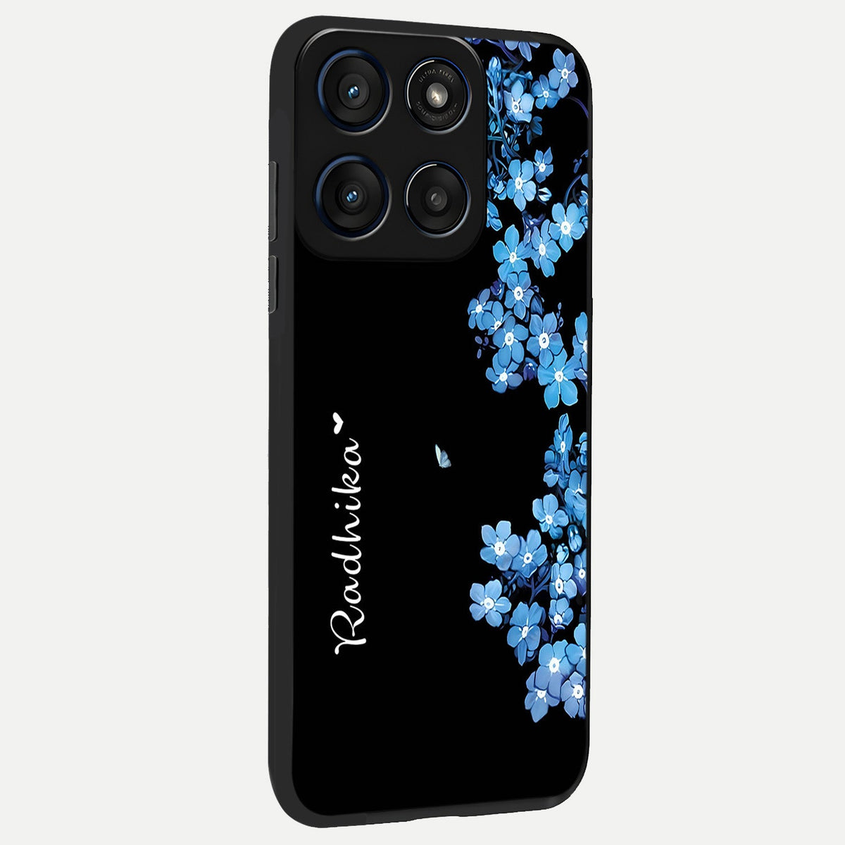 Blue Petal Dream Custom Name back cover For Moto Edge 60 slim fit glass case with vibrant aesthetic design