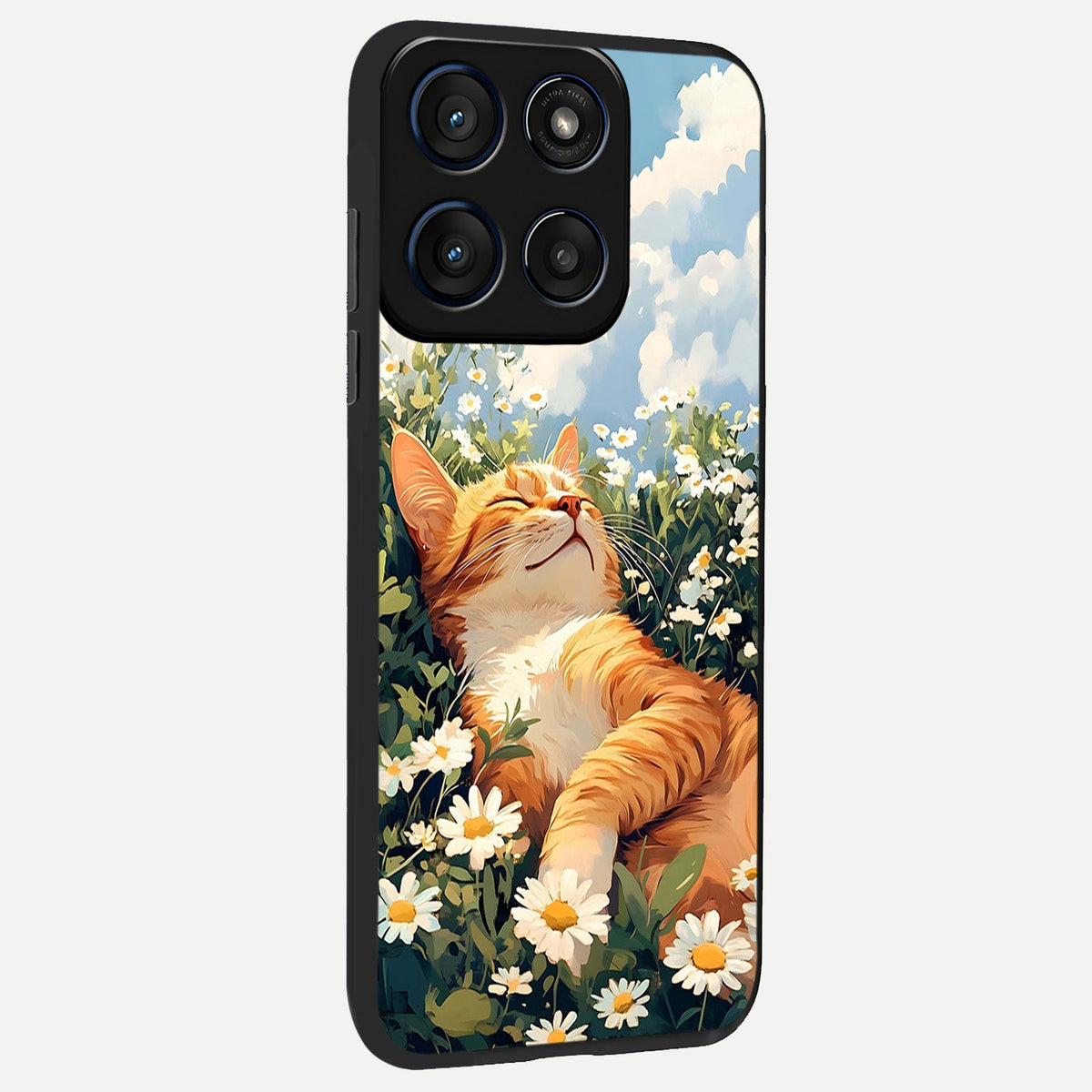 Cat And Flowers View back cover For Moto Edge 60 slim fit glass case with vibrant aesthetic design