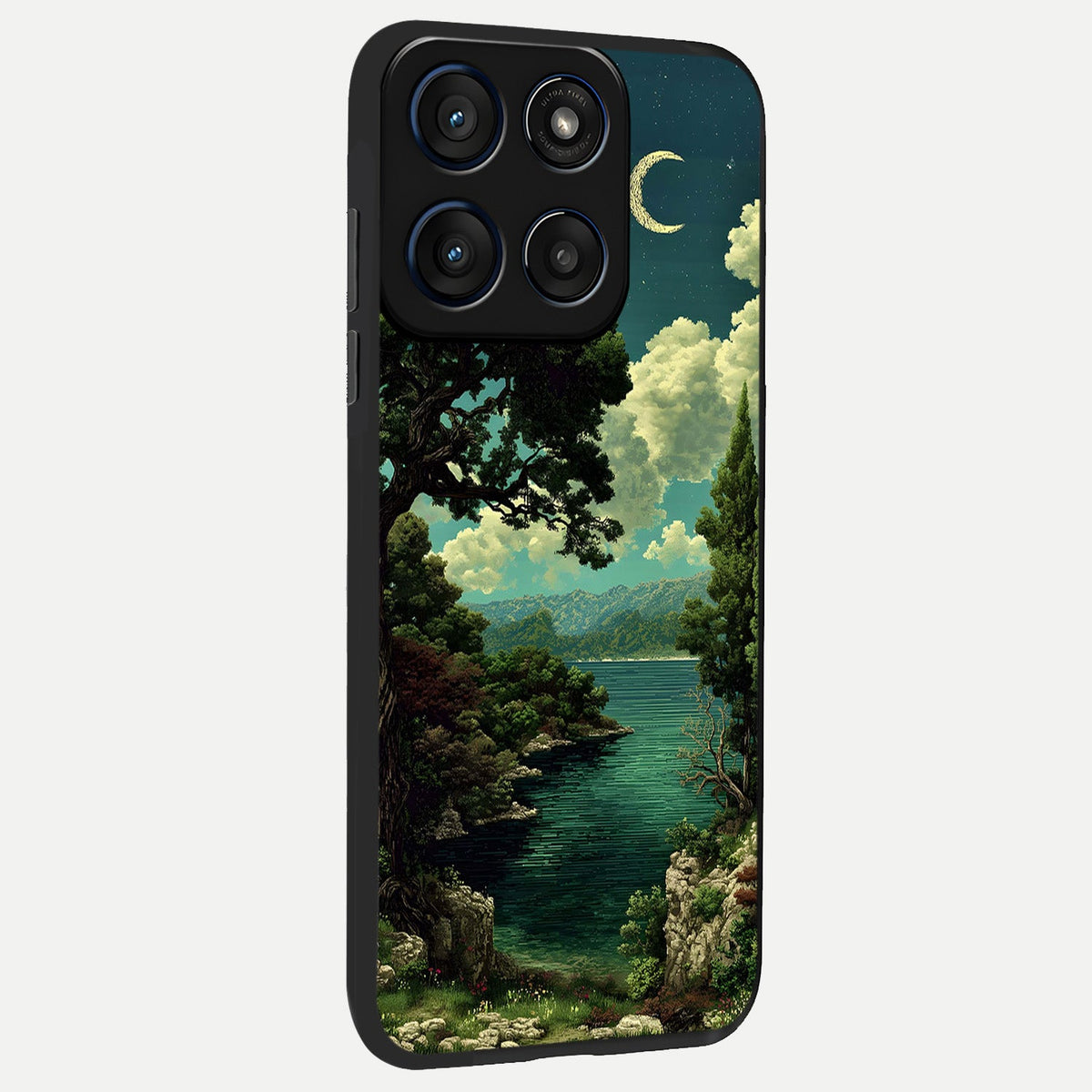 Celestial Lake Peace back cover For Moto Edge 60 slim fit glass case with vibrant aesthetic design