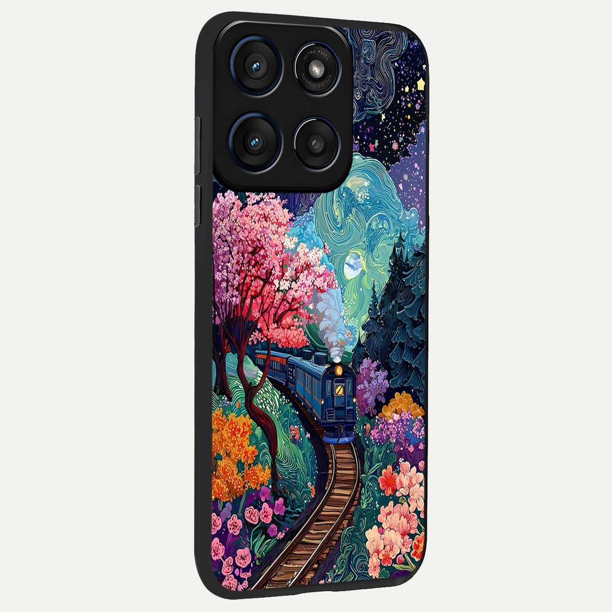 Celestial Train Journey back cover For Moto Edge 60 slim fit glass case with vibrant aesthetic design