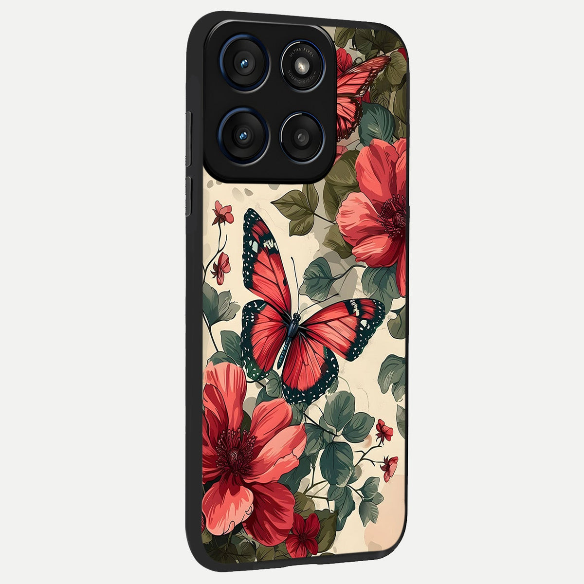 Crimson Butterfly Garden back cover For Moto Edge 60 slim fit glass case with vibrant aesthetic design