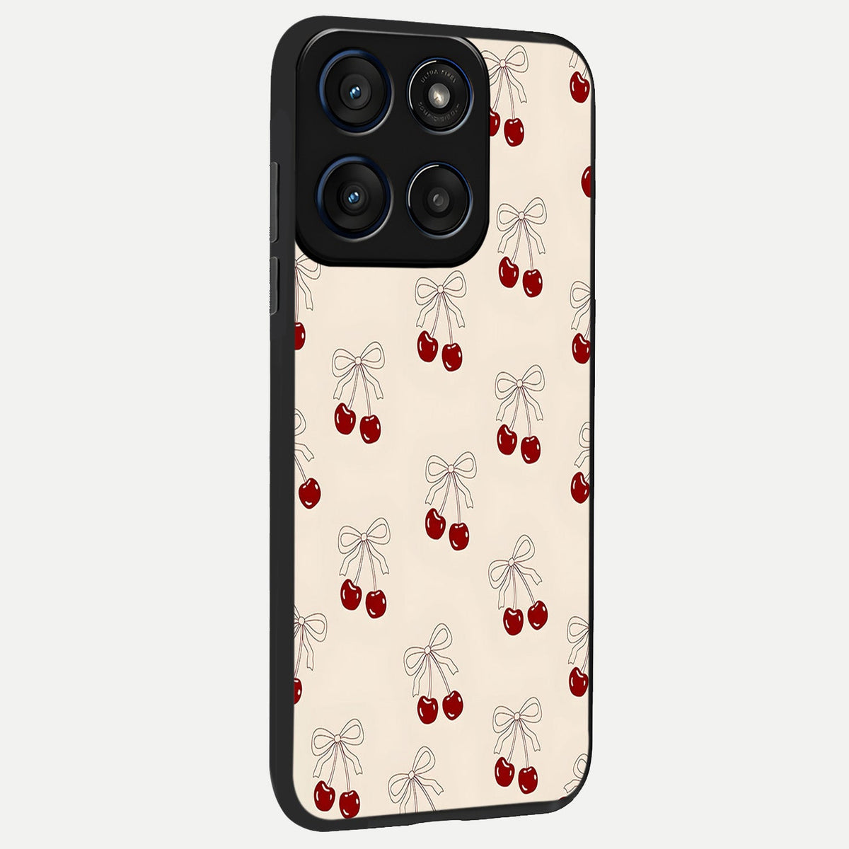 Cute Cherry Pattern back cover For Moto Edge 60 slim fit glass case with vibrant aesthetic design