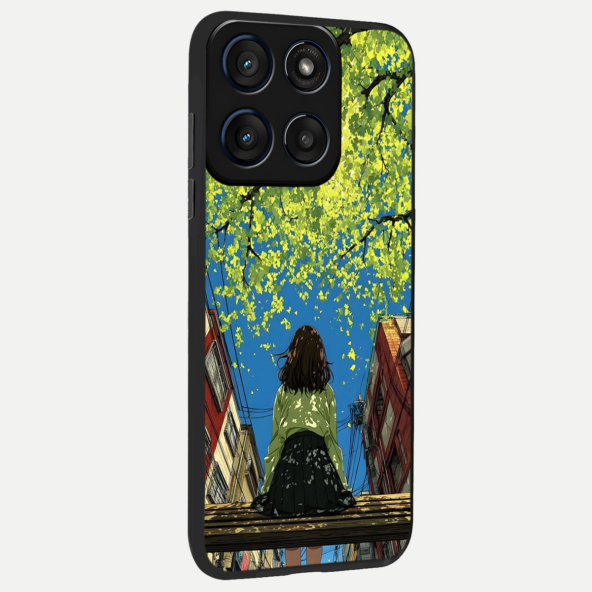 Golden Leaves Glow back cover For Moto Edge 60 slim fit glass case with vibrant aesthetic design