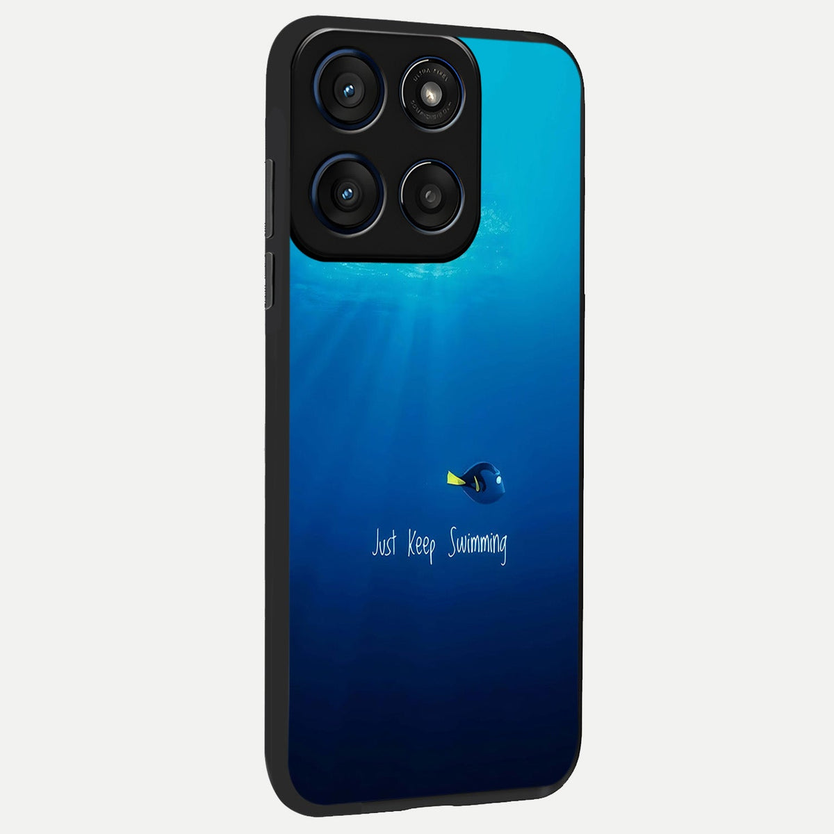 Just Keep Swimming back cover For Moto Edge 60 slim fit glass case with vibrant aesthetic design