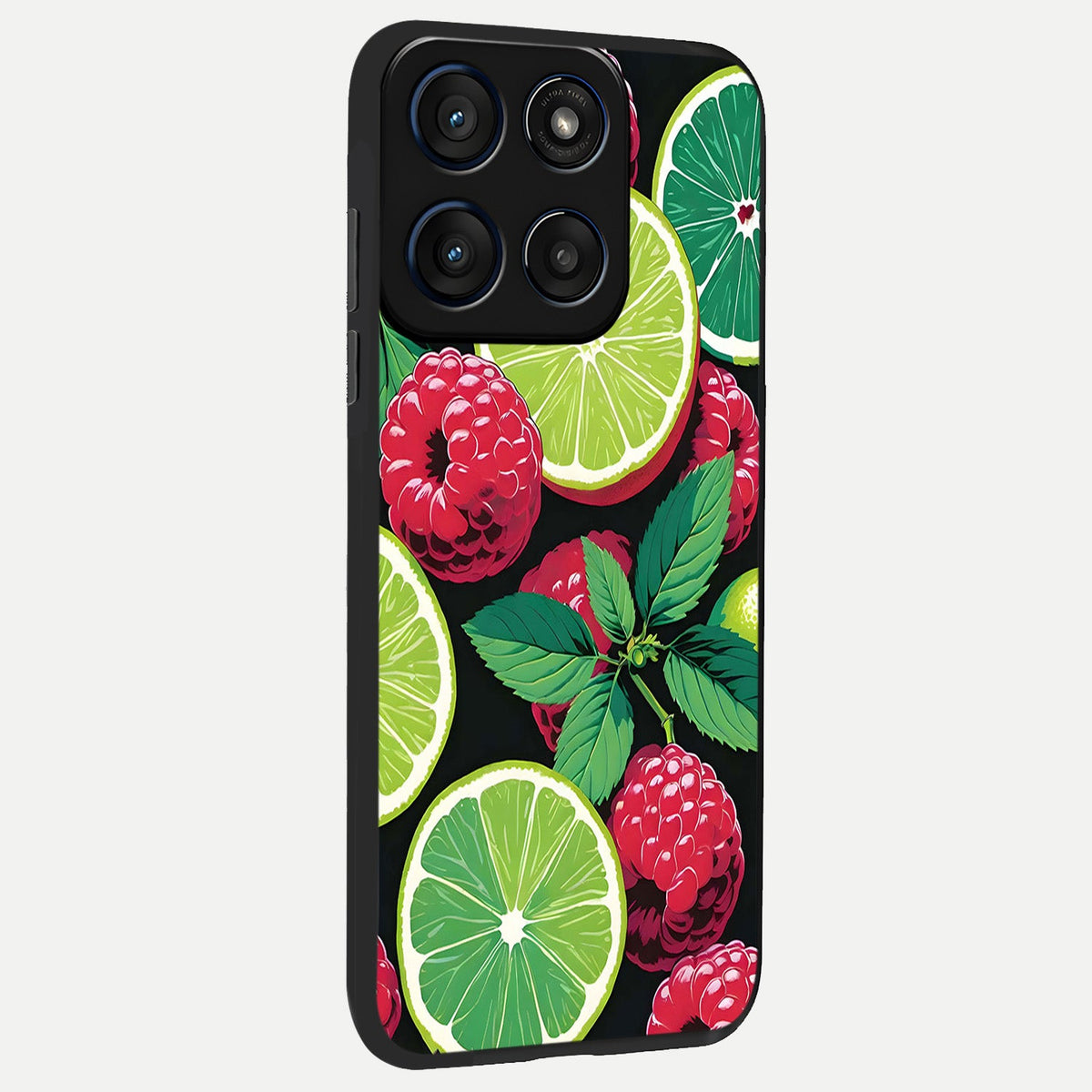 Lime and Raspberry Pattern back cover For Moto Edge 60 slim fit glass case with vibrant aesthetic design