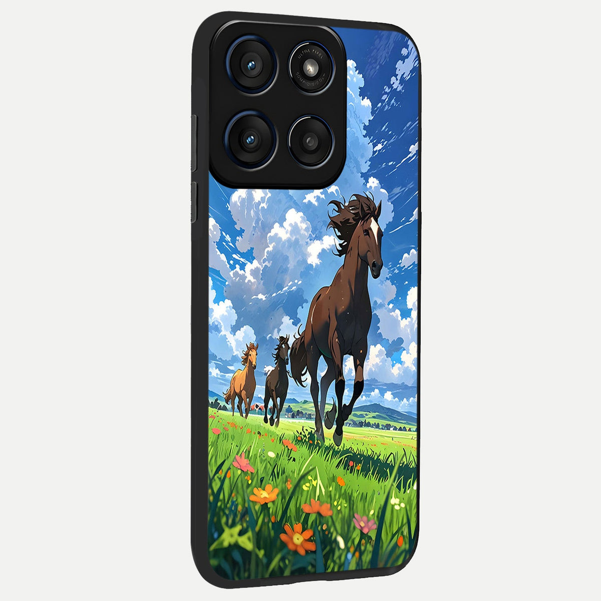 Majestic Horses Galloping back cover For Moto Edge 60 slim fit glass case with vibrant aesthetic design
