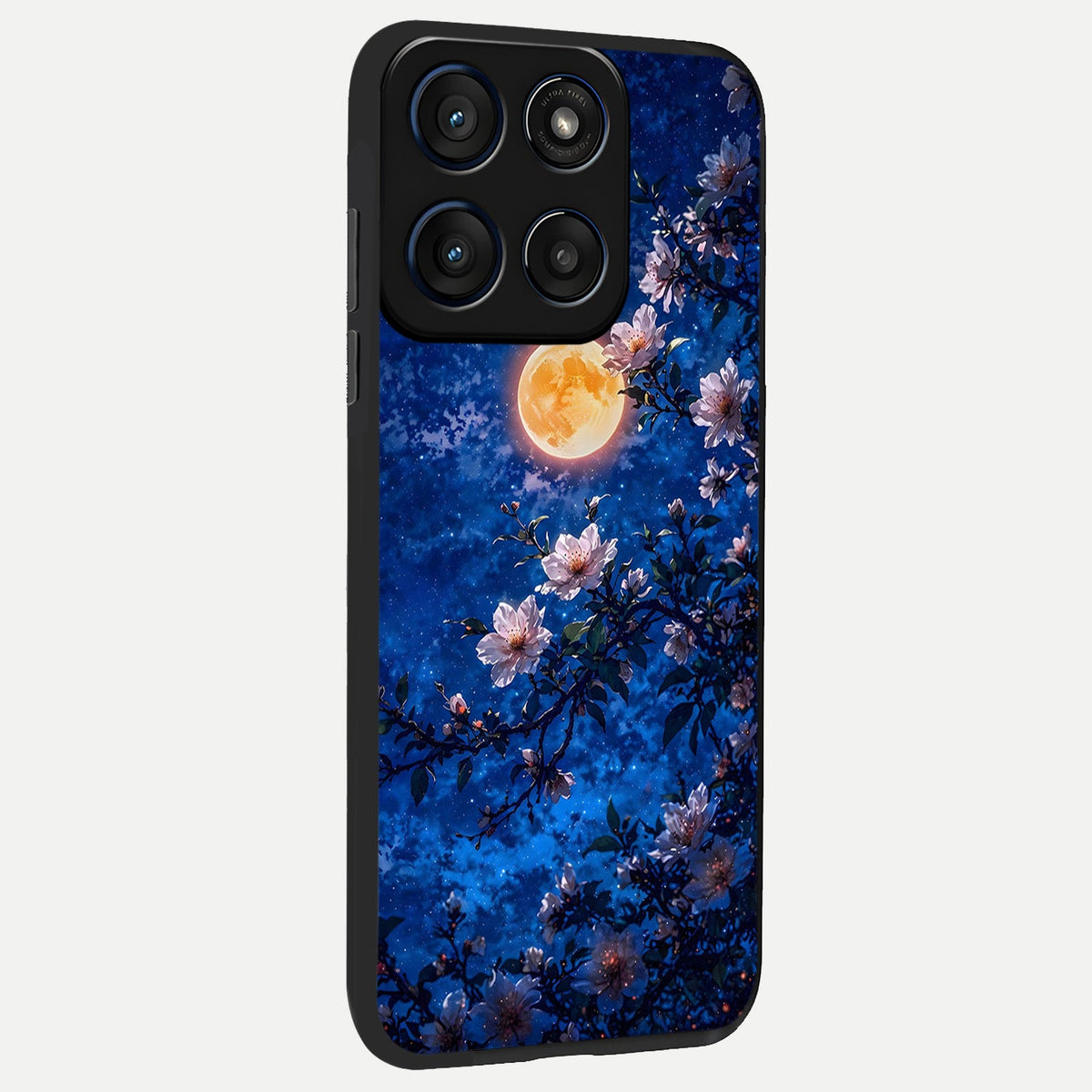 Moonlit Blossoms Night back cover For Moto Edge 60 slim fit glass case with vibrant aesthetic design