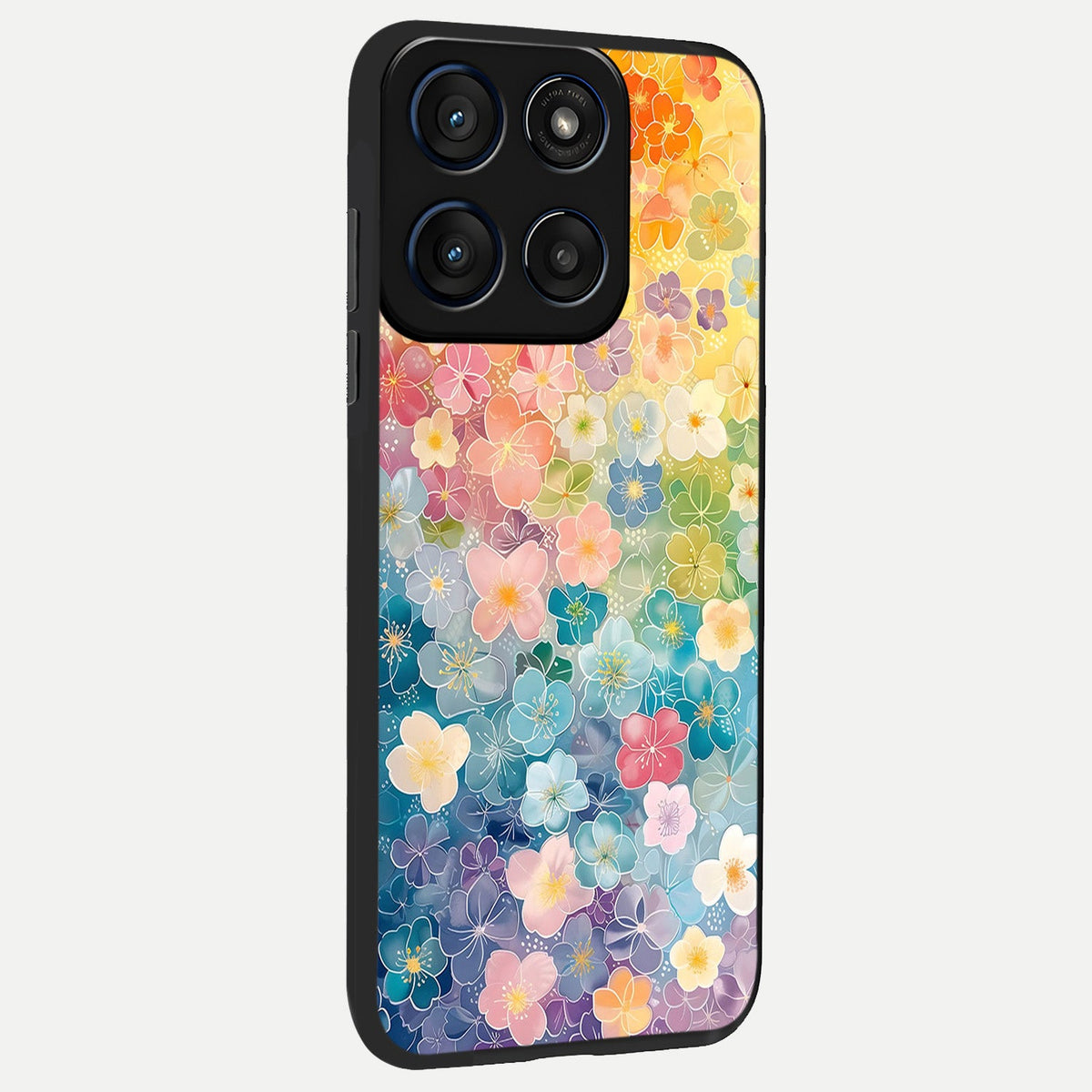 Rainbow Blossom Burst back cover For Moto Edge 60 slim fit glass case with vibrant aesthetic design