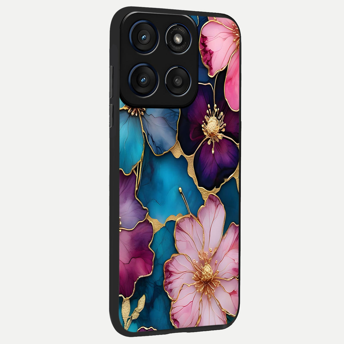 Sparkle Floral back cover For Moto Edge 60 slim fit glass case with vibrant aesthetic design