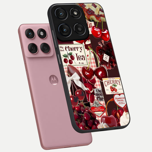 Aesthetic Cherry Tea phone case For Moto Edge 60 Fusion showing premium glass back cover with detailed artwork