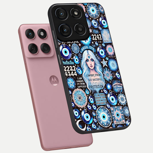 Angel Aura Shield phone case For Moto Edge 60 Fusion showing premium glass back cover with detailed artwork