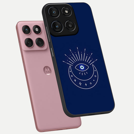 Blue Evil Eye phone case For Moto Edge 60 Fusion showing premium glass back cover with detailed artwork