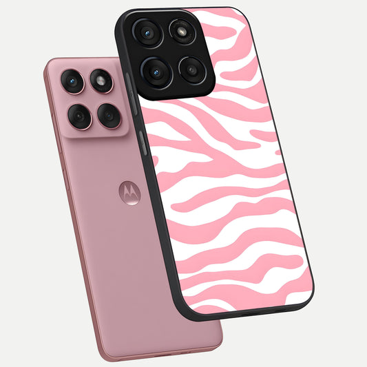 Blush Zebra Flow phone case For Moto Edge 60 Fusion showing premium glass back cover with detailed artwork