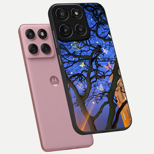 Butterfly Night Magic phone case For Moto Edge 60 Fusion showing premium glass back cover with detailed artwork