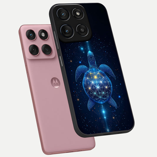Crimson Blue Turtle phone case For Moto Edge 60 Fusion showing premium glass back cover with detailed artwork