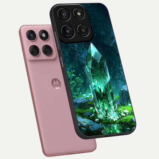 Emerald Light Crystal phone case For Moto Edge 60 Fusion showing premium glass back cover with detailed artwork