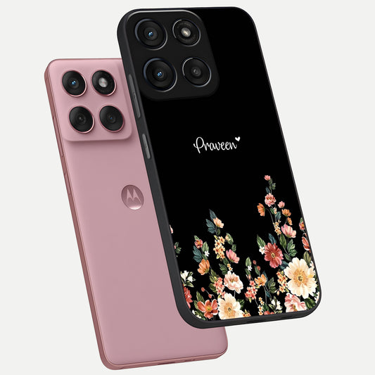 Floral Design Personalized Custom Name phone case For Moto Edge 60 Fusion showing premium glass back cover with detailed artwork
