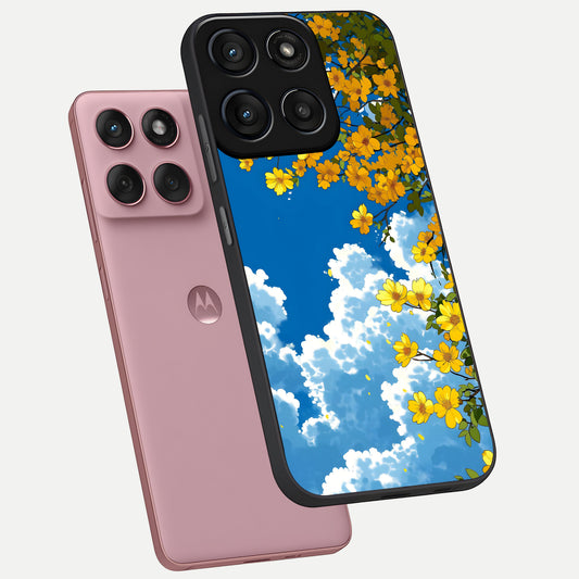 Golden Petal Sky phone case For Moto Edge 60 Fusion showing premium glass back cover with detailed artwork