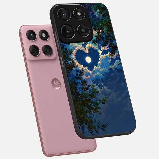 Heart With Moon Sky phone case For Moto Edge 60 Fusion showing premium glass back cover with detailed artwork