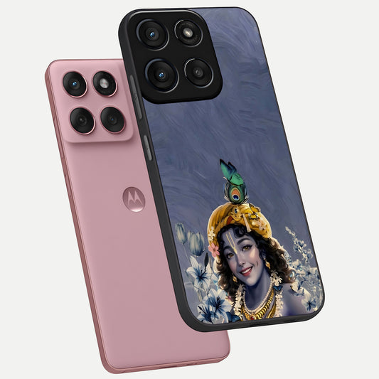 Lord Krishna phone case For Moto Edge 60 Fusion showing premium glass back cover with detailed artwork