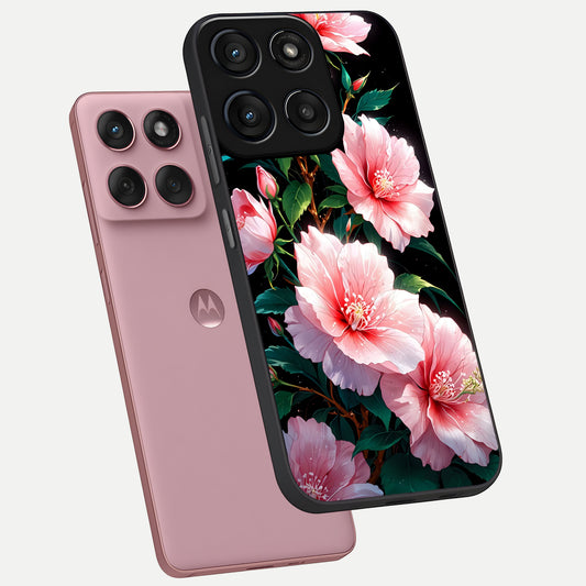 Peach Flower phone case For Moto Edge 60 Fusion showing premium glass back cover with detailed artwork