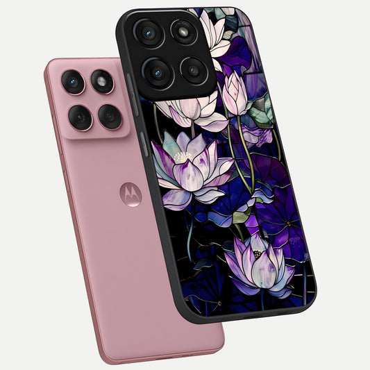 Purple Lotus Pattern phone case For Moto Edge 60 Fusion showing premium glass back cover with detailed artwork