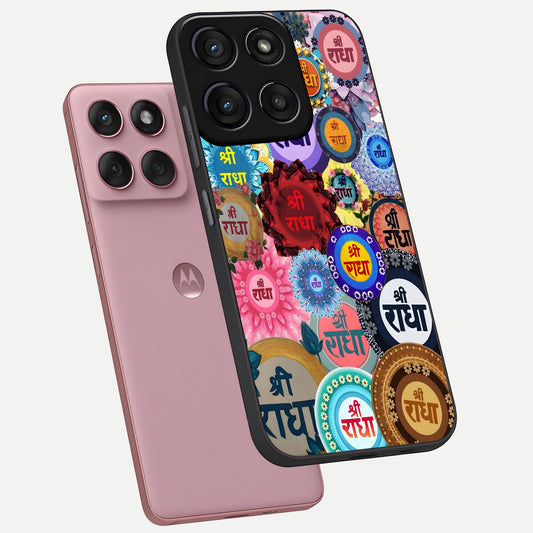 Radha Divine Bloom phone case For Moto Edge 60 Fusion showing premium glass back cover with detailed artwork