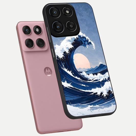 Rising Tide Power phone case For Moto Edge 60 Fusion showing premium glass back cover with detailed artwork