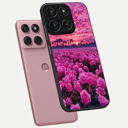 Rose Sunset Valley phone case For Moto Edge 60 Fusion showing premium glass back cover with detailed artwork