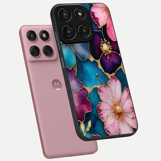 Sparkle Floral phone case For Moto Edge 60 Fusion showing premium glass back cover with detailed artwork