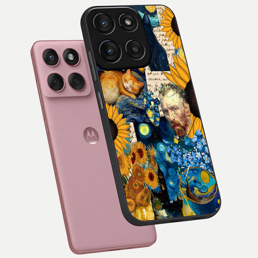 Sunflower Chic Mood Custom Name phone case For Moto Edge 60 Fusion showing premium glass back cover with detailed artwork