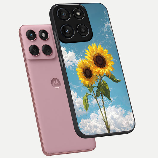 Sunlit Daisy Glow phone case For Moto Edge 60 Fusion showing premium glass back cover with detailed artwork