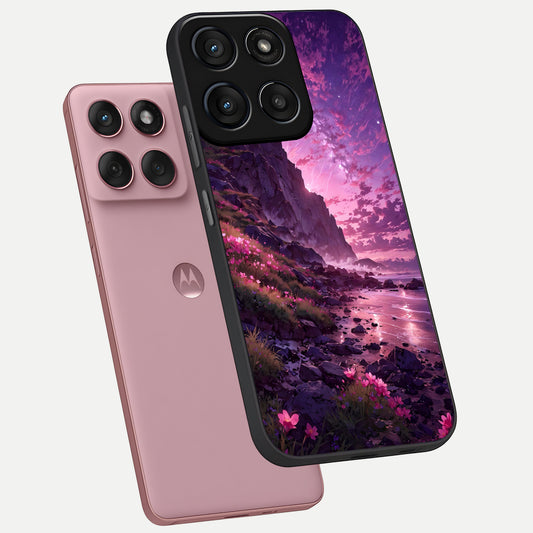 Twilight Blossom Coast phone case For Moto Edge 60 Fusion showing premium glass back cover with detailed artwork