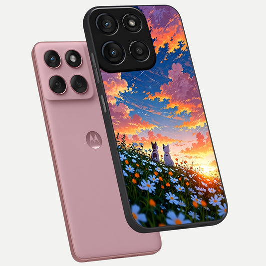 Two Cats Friends phone case For Moto Edge 60 Fusion showing premium glass back cover with detailed artwork